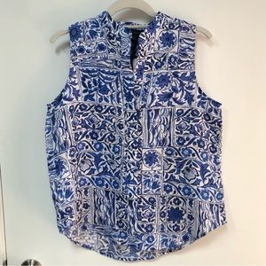Ann Taylor 100% linen sleeveless pullover top blue and white size XS NWT summer